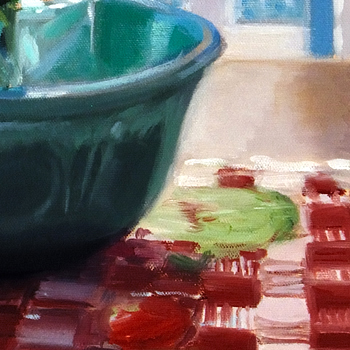 Betsy Bart Paintings Blue Bowl, Blue Chair detail