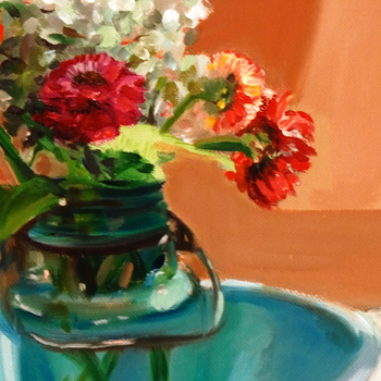 Betsy Bart Paintings Ble Bowl, Checkered Cloth, detail